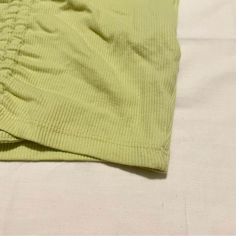 Zara Drawstring Scrunched V-Neck Cropped Ribbed T-Shirt Small - Picture 6 of 16